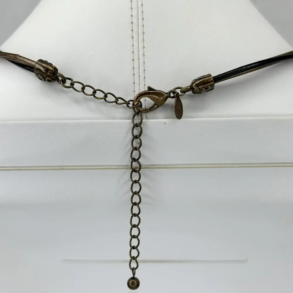 Chico's Multi Strand Cord Choker Collar Necklace Black Gold Tone ✨
